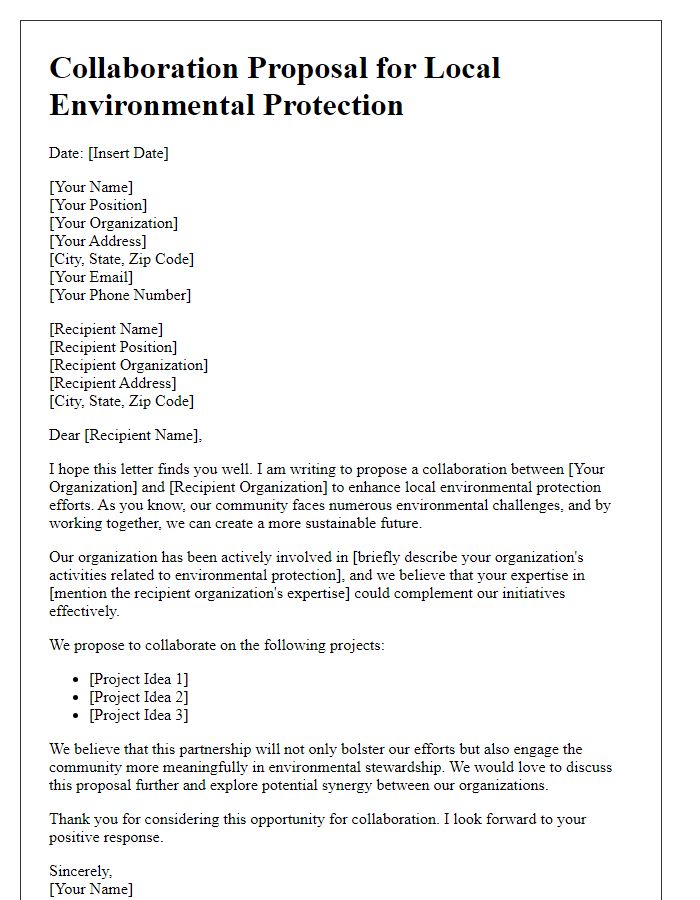 Letter template of collaboration proposal for local environmental protection efforts