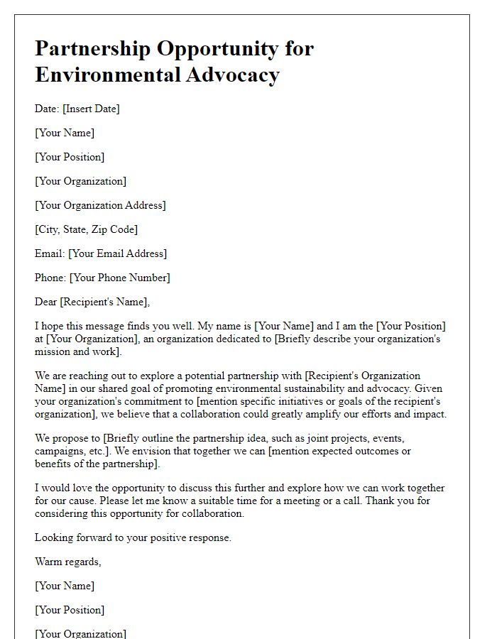 Letter template of partnership opportunity for environmental advocacy groups