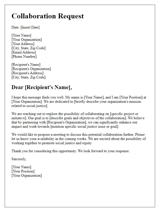 Letter template of collaboration request for social justice projects