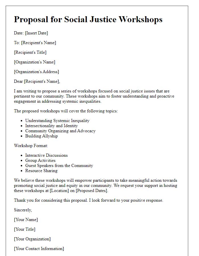 Letter template of proposal for social justice workshops