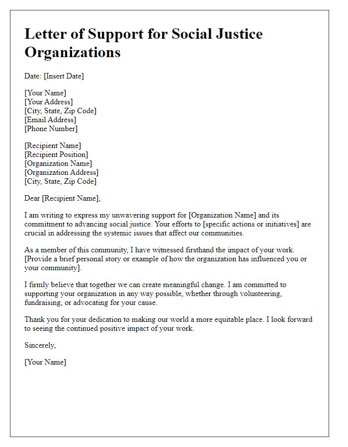 Letter template of support for social justice organizations