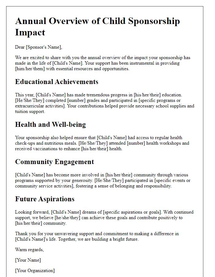 Letter template of annual overview for child sponsorship impact.