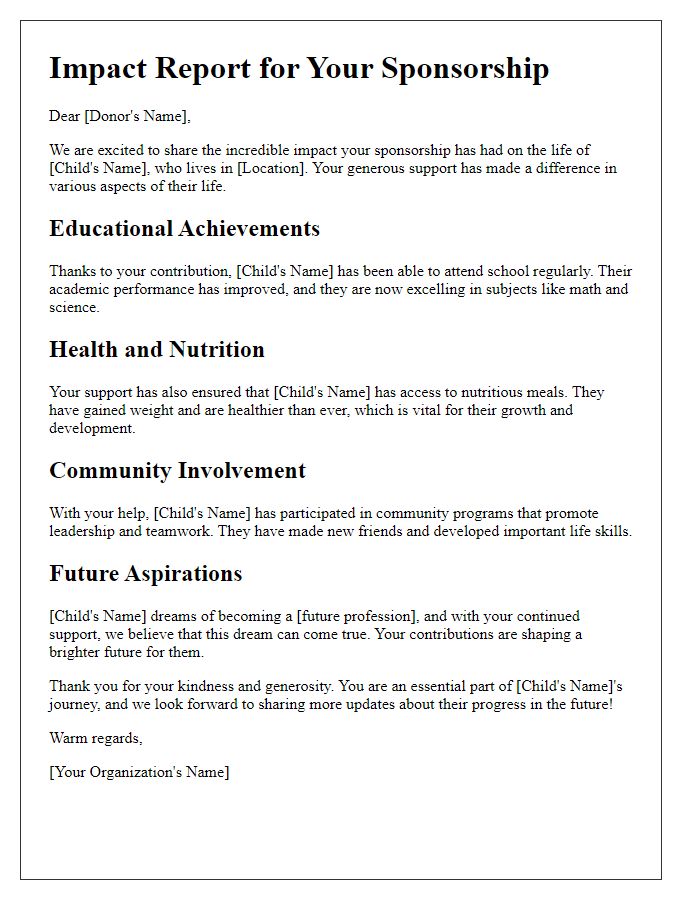 Letter template of impact report for child sponsorship donors.