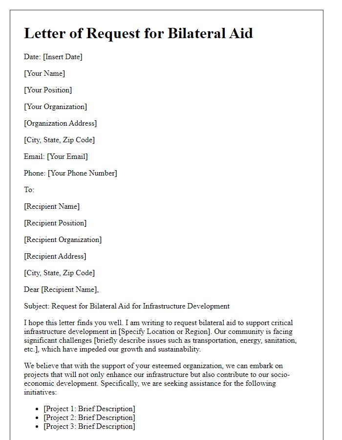 Letter template of bilateral aid request for infrastructure development