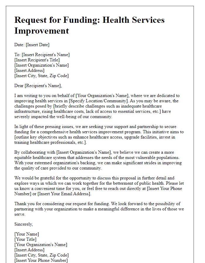 Letter template of multinational funding plea for health services improvement