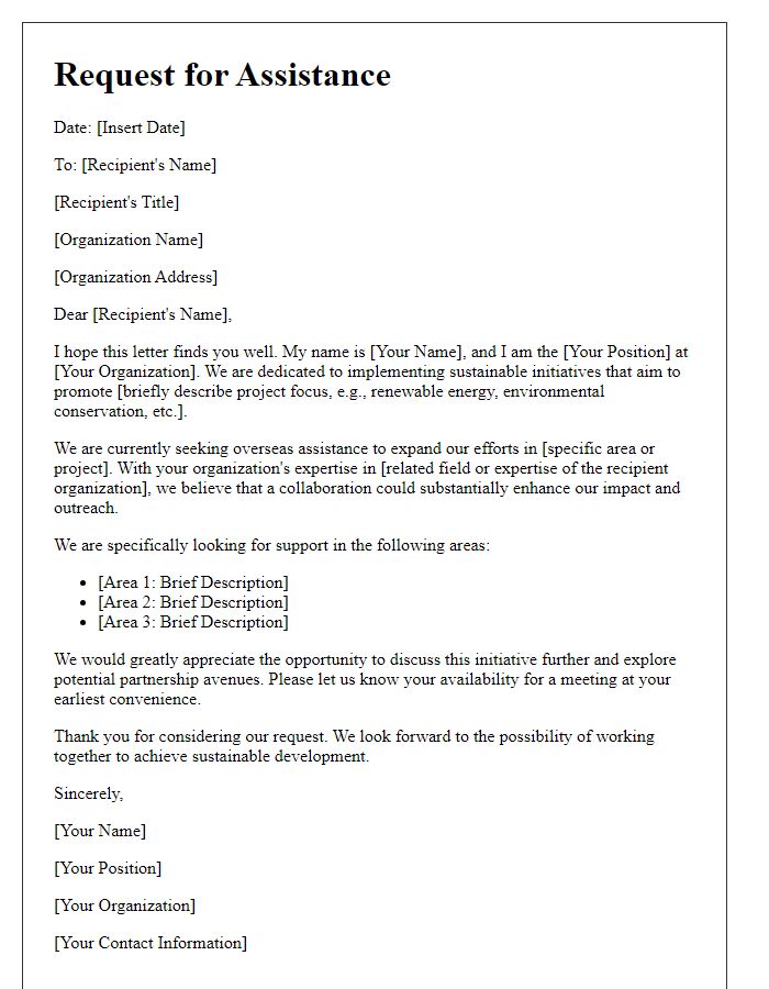 Letter template of overseas assistance request for sustainable initiatives