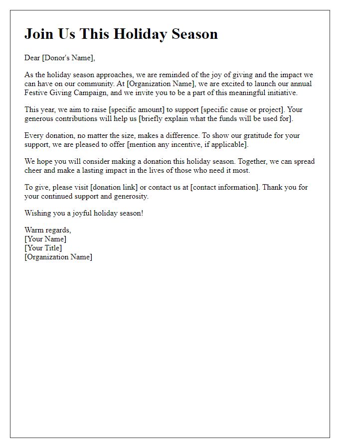 Letter template of festive giving campaign solicitation