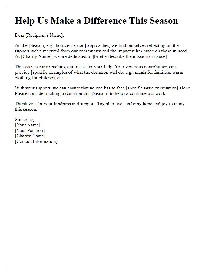 Letter template of seasonal charity appeal