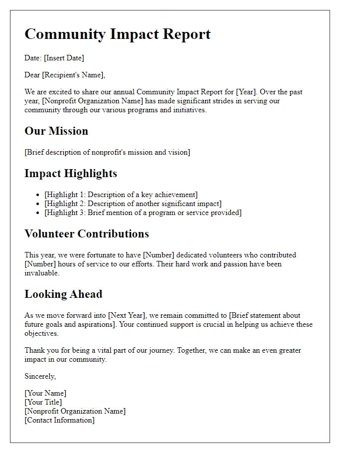 Letter template of nonprofit community impact report