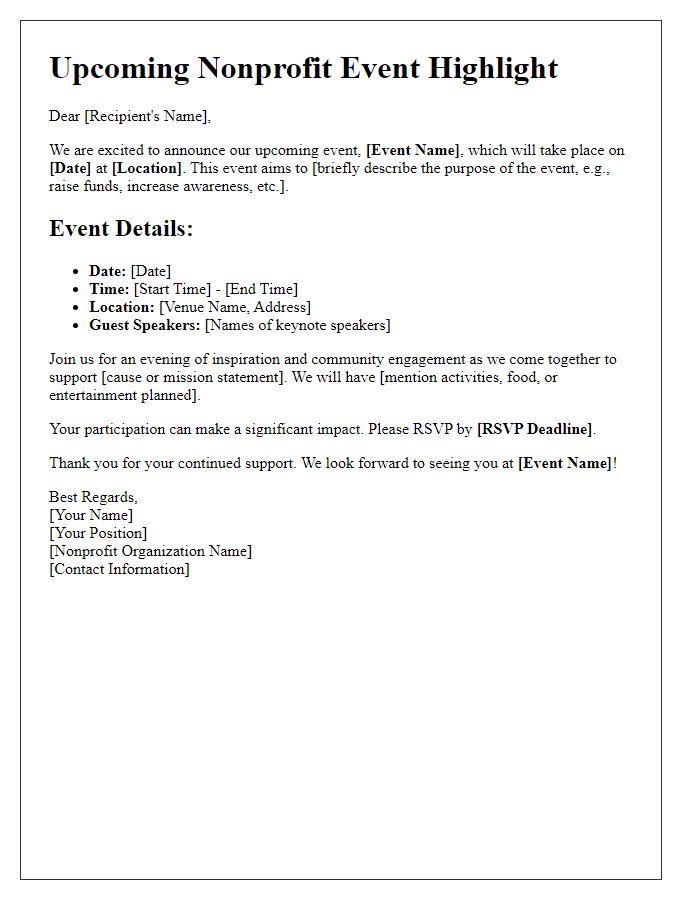 Letter template of nonprofit event highlight