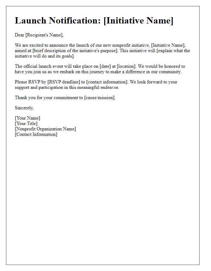 Letter template of nonprofit initiative launch notification