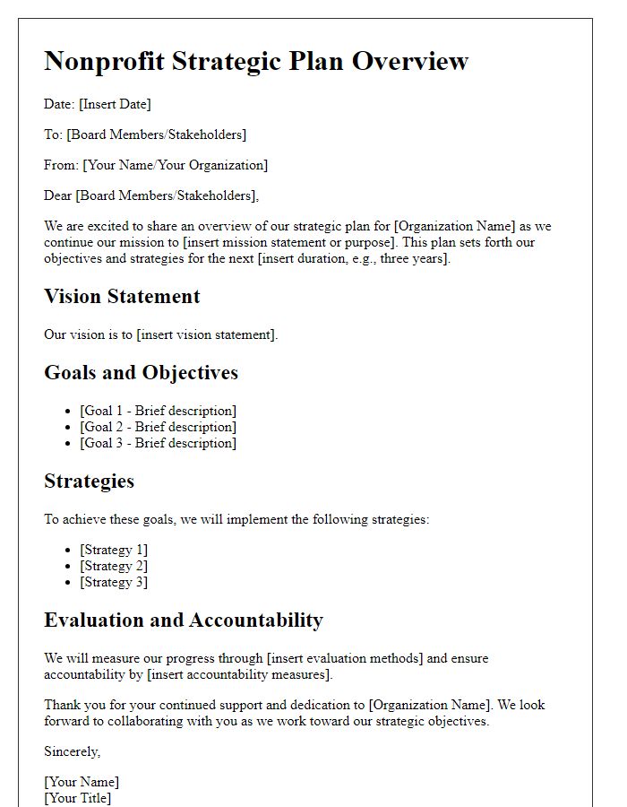 Letter template of nonprofit strategic plan overview