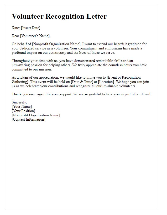 Letter template of nonprofit volunteer recognition