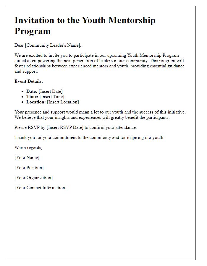 Letter template of Youth Mentorship Program Invitation for Community Leaders