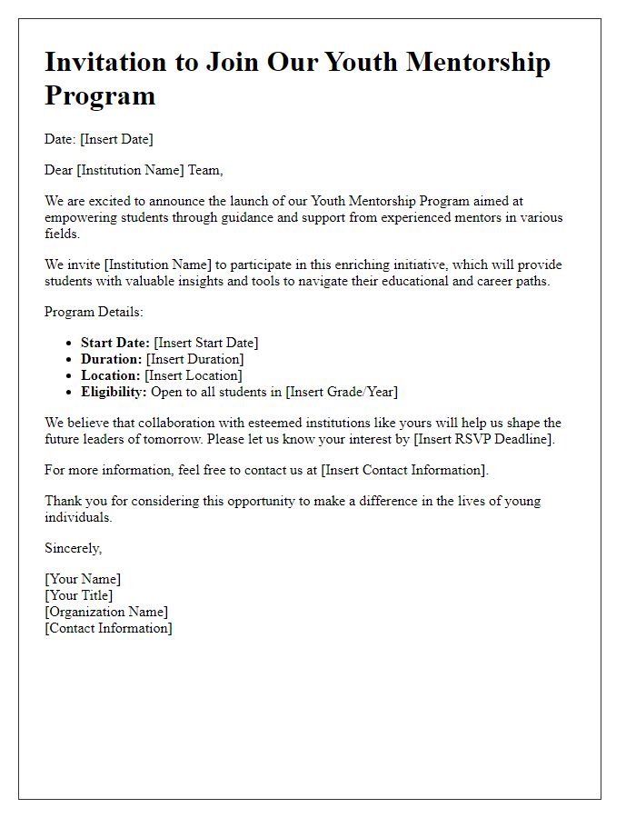 Letter template of Youth Mentorship Program Invitation for Educational Institutions