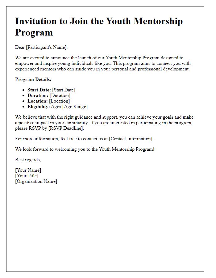 Letter template of Youth Mentorship Program Invitation for Interested Participants