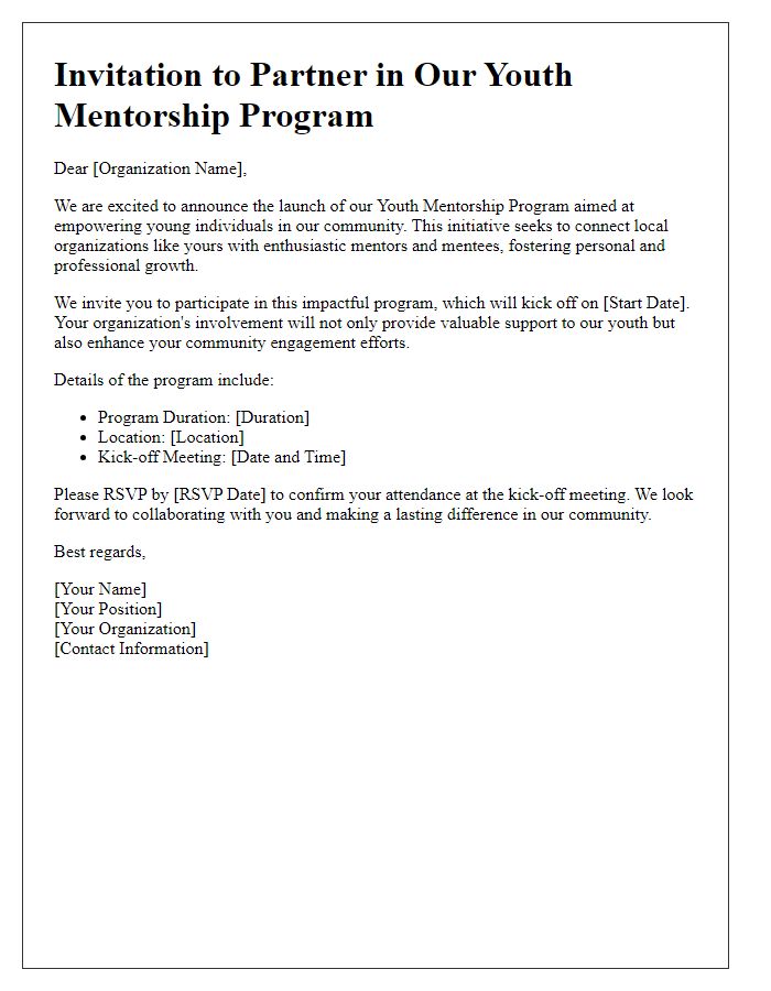 Letter template of Youth Mentorship Program Invitation for Local Organizations