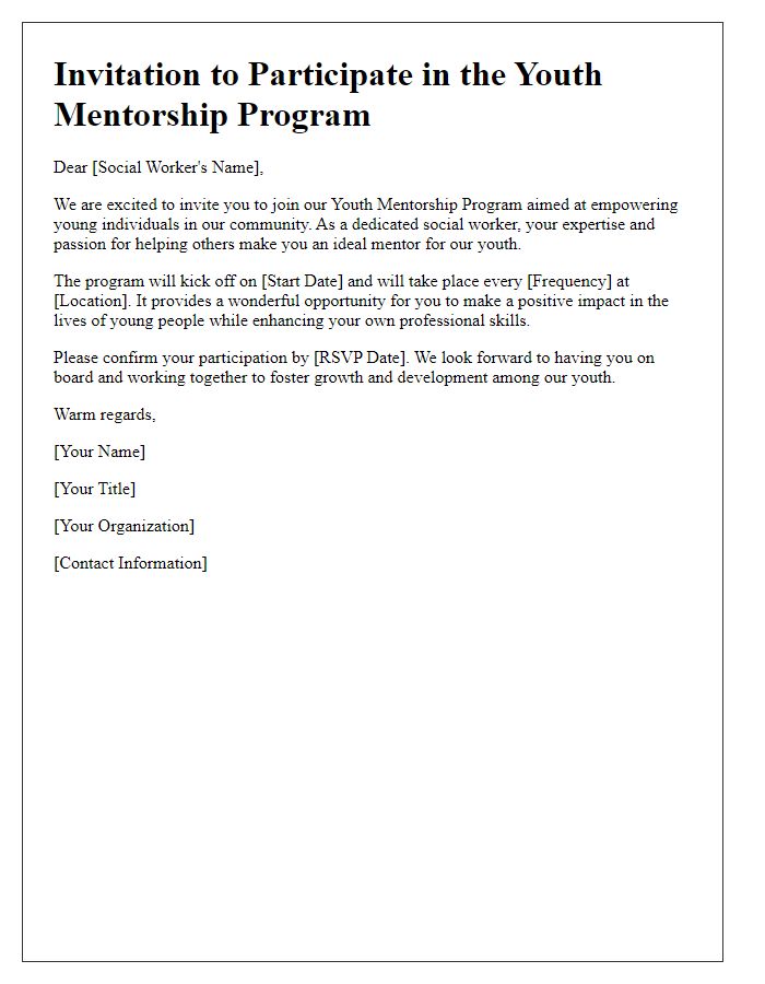 Letter template of Youth Mentorship Program Invitation for Social Workers