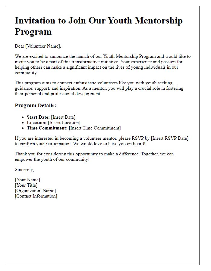 Letter template of Youth Mentorship Program Invitation for Volunteers