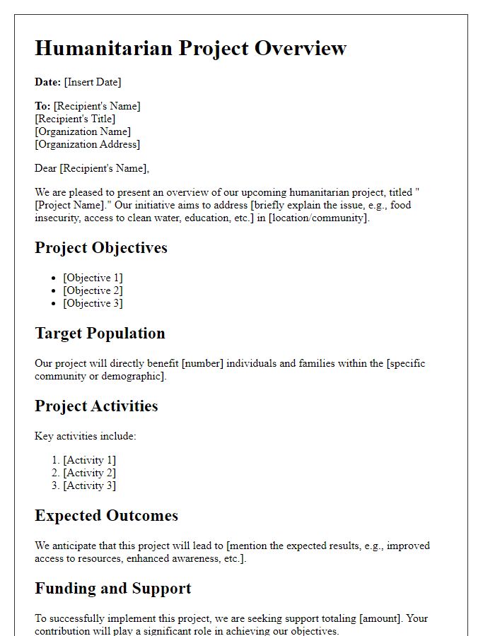 Letter template of humanitarian project overview