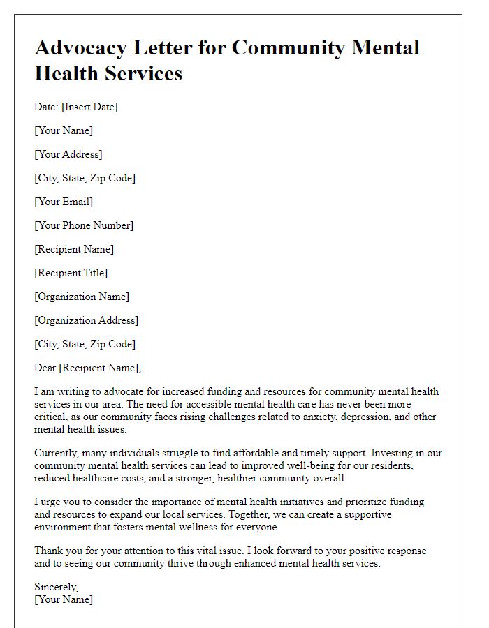 Letter template of advocacy for community mental health services