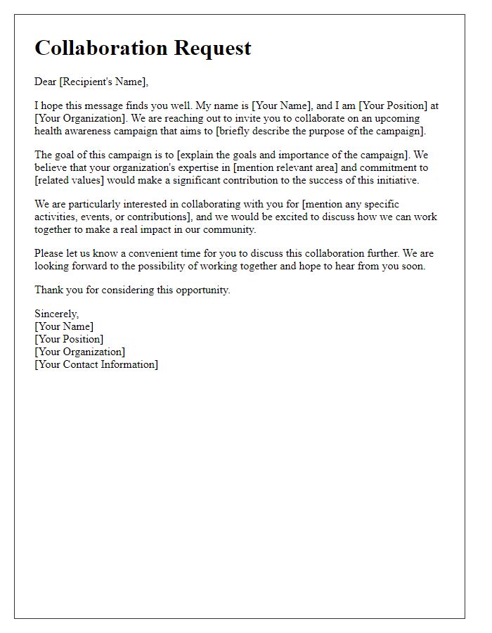 Letter template of collaboration request for health awareness campaign