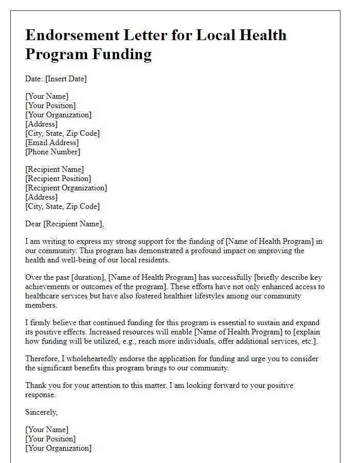 Letter template of endorsement for local health program funding