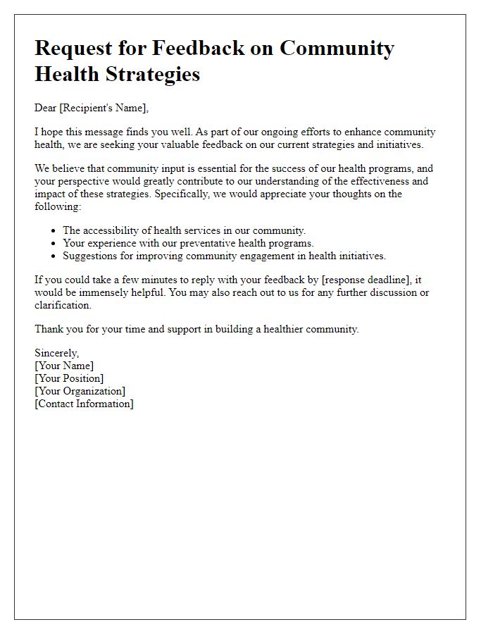 Letter template of feedback request on community health strategies