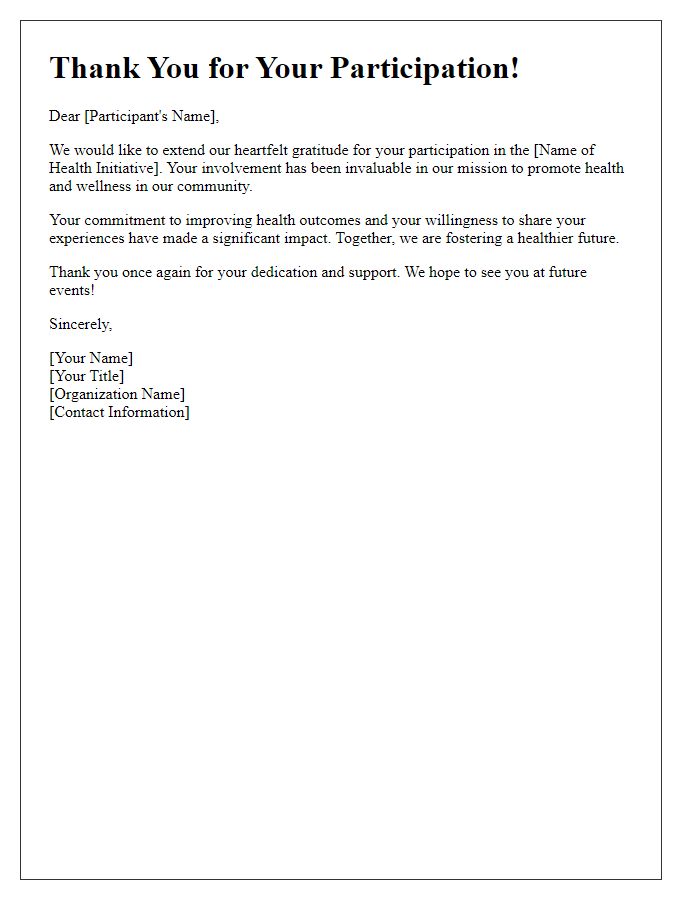 Letter template of gratitude for participation in health initiative