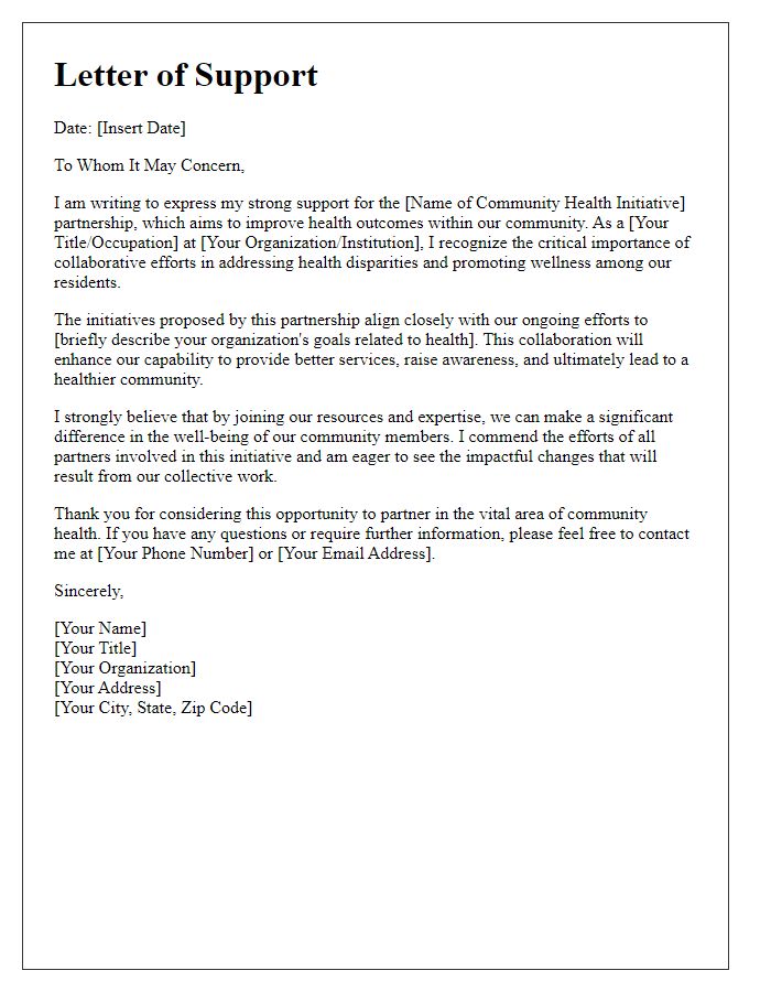 Letter template of support for community health initiative partnership