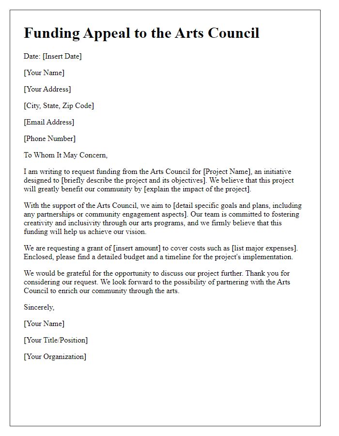 Letter template of funding appeal to the arts council