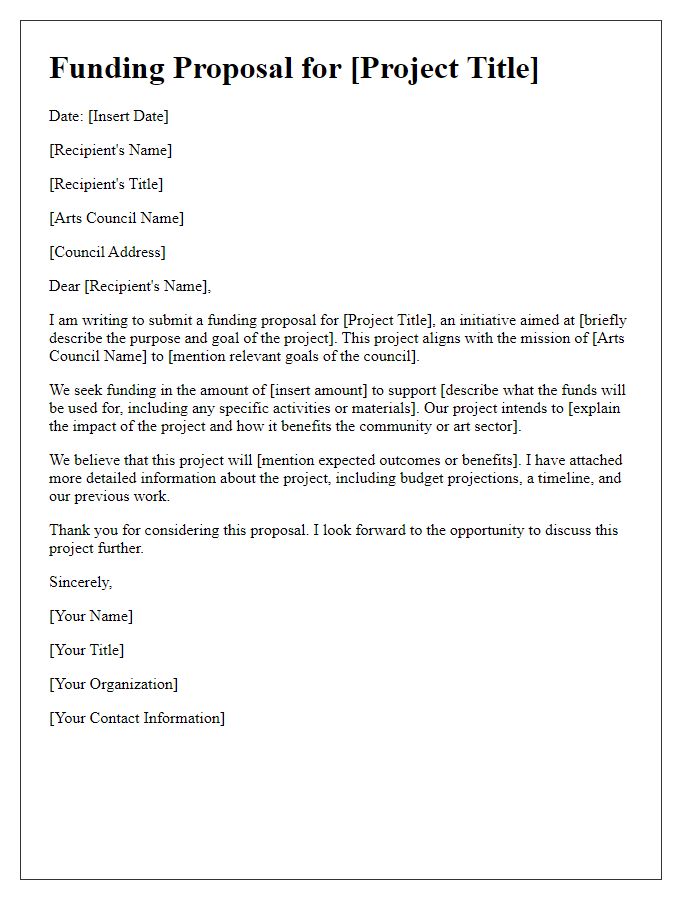 Letter template of funding proposal for arts council consideration