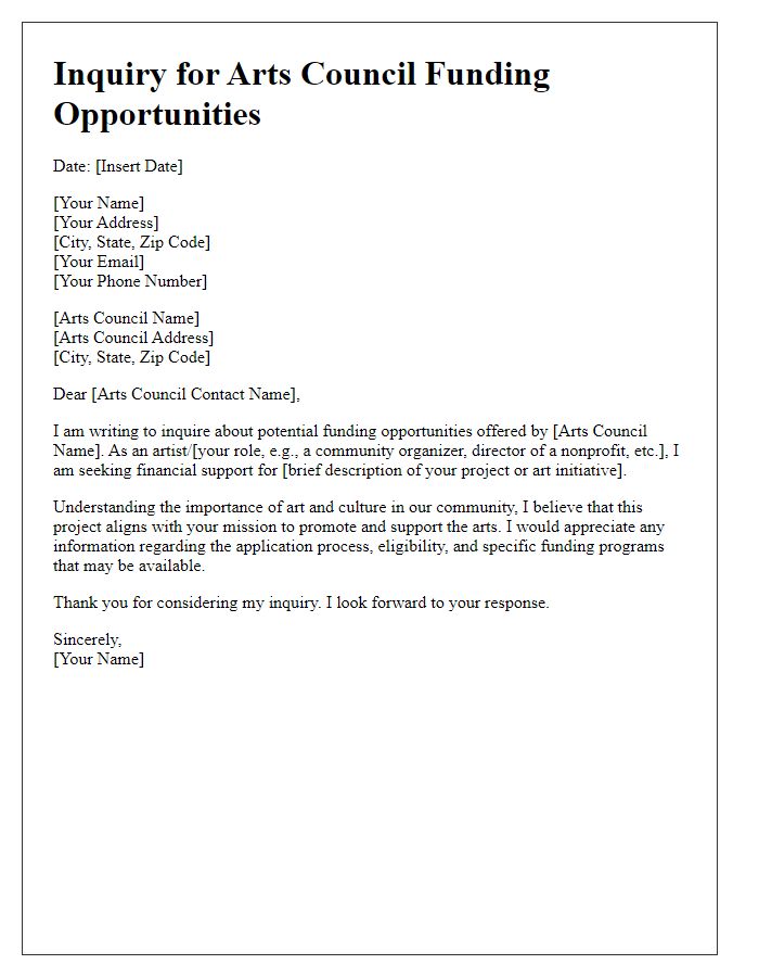 Letter template of inquiry for arts council funding opportunities