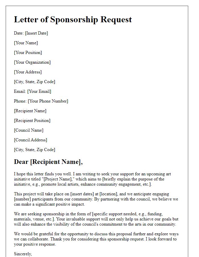 Letter template of sponsorship request for art initiative from the council