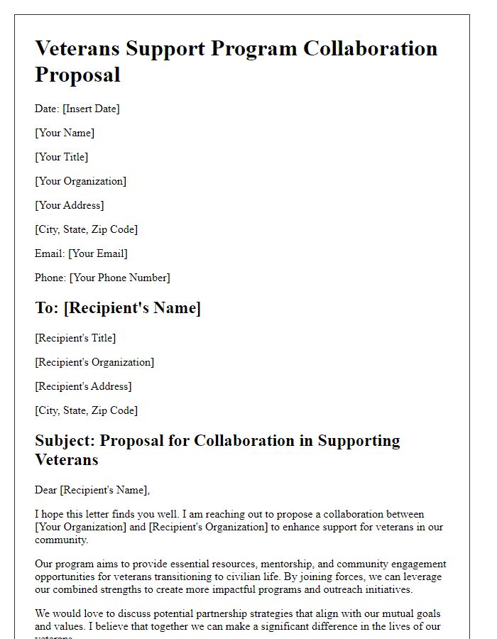 Letter template of veterans support program collaboration proposal