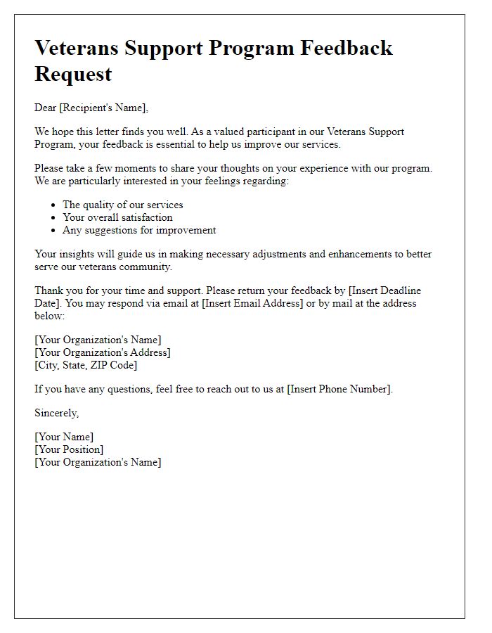 Letter template of veterans support program feedback request