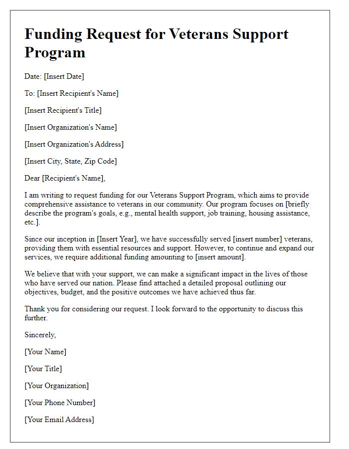 Letter template of veterans support program funding request