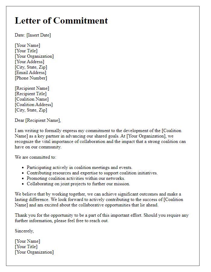 Letter template of commitment to nonprofit coalition development