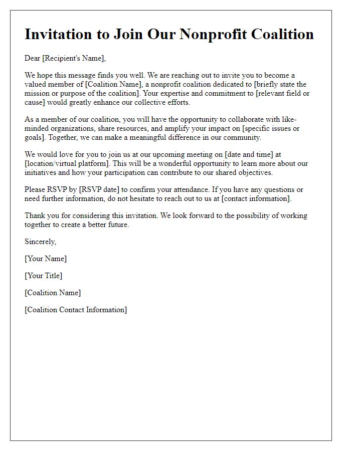 Letter template of invitation to join a nonprofit coalition