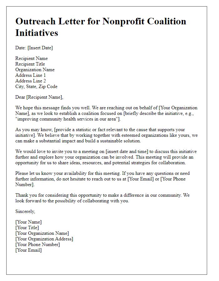 Letter template of outreach for nonprofit coalition initiatives