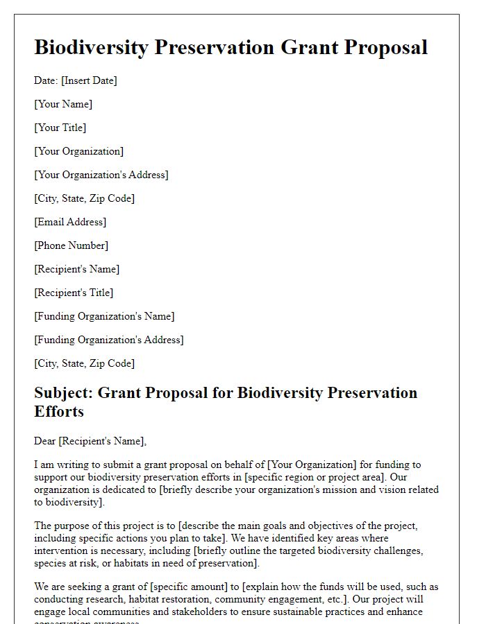 Letter template of grant proposal for biodiversity preservation efforts