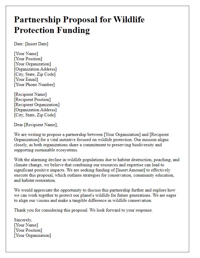 Letter template of partnership proposal for wildlife protection funding