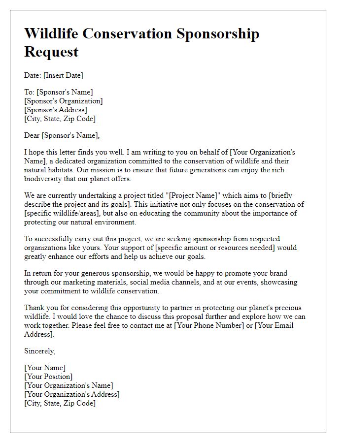 Letter template of wildlife conservation sponsorship request