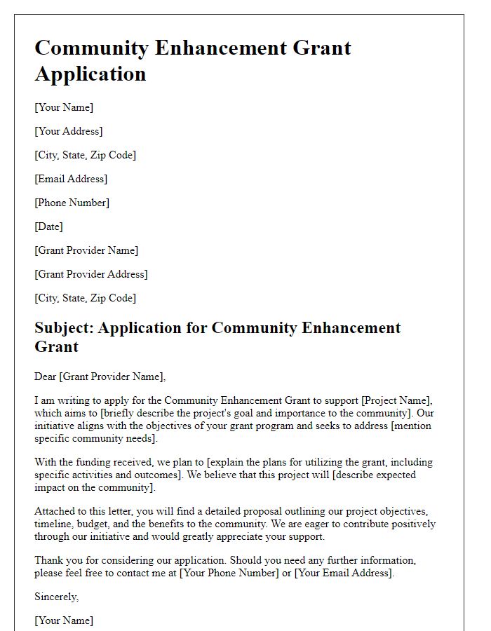 Letter template of application for community enhancement grant