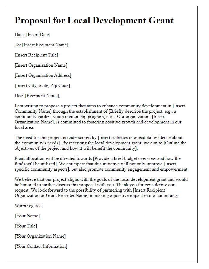 Letter template of proposal for local development grant