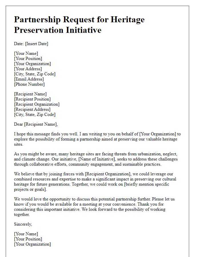 Letter template of partnership request for heritage preservation initiative