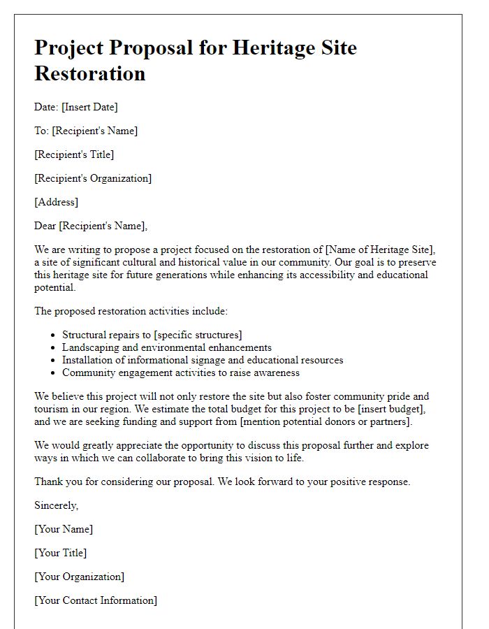 Letter template of project proposal for heritage site restoration