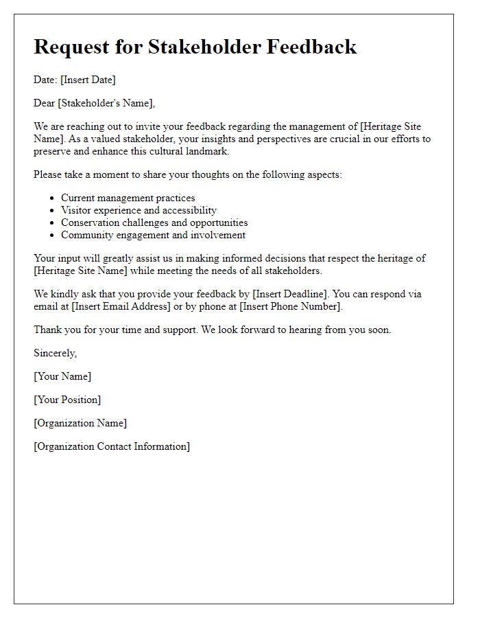 Letter template of stakeholder feedback request for heritage site management