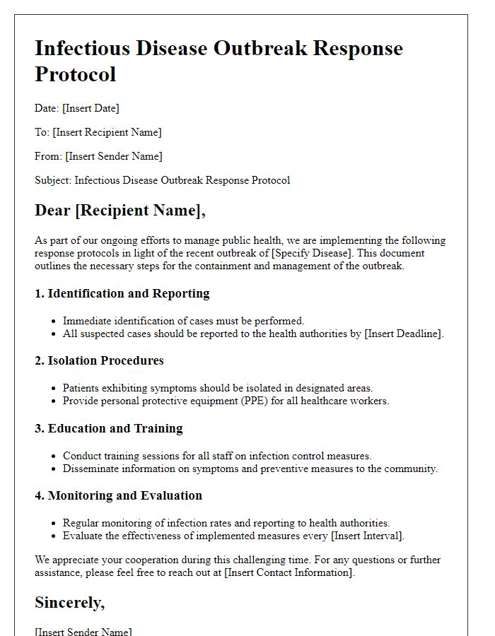 Letter template of infectious disease outbreak response protocols