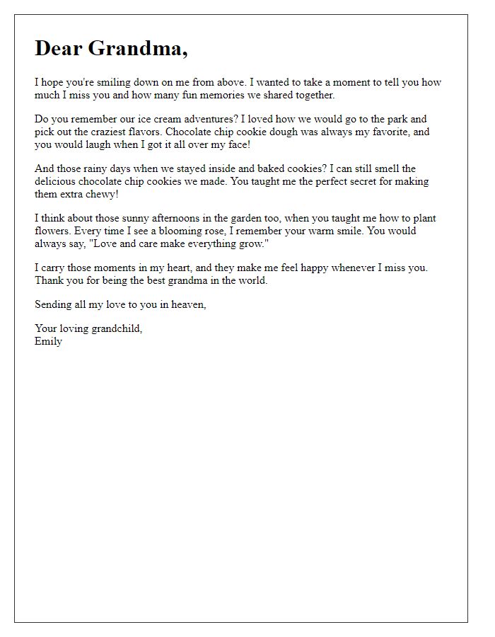 Letter template of a child recalling fun times with a loved one who has passed.